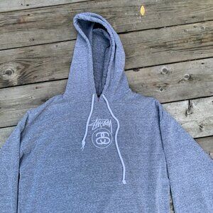 Embroidered Stussy Hoodie Large Gray